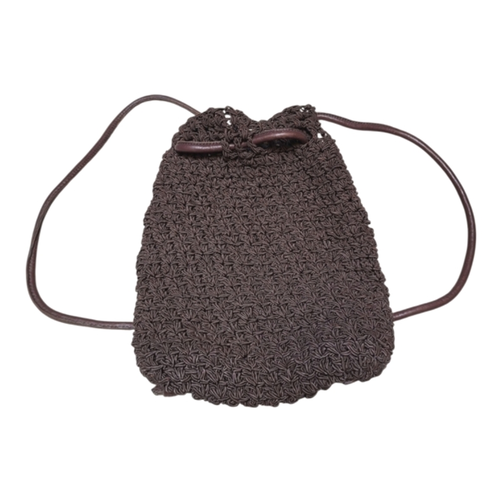 Carrie Forbes Brown Crochet Drawstring Backpack Shoulder Bag Purse